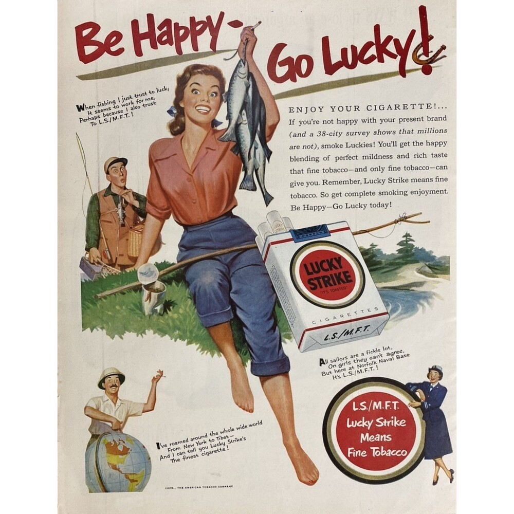 Lucky Strike Cigarettes "Be Happy-Go Lucky" Fine Tobacco Vintage Print Ad 1951